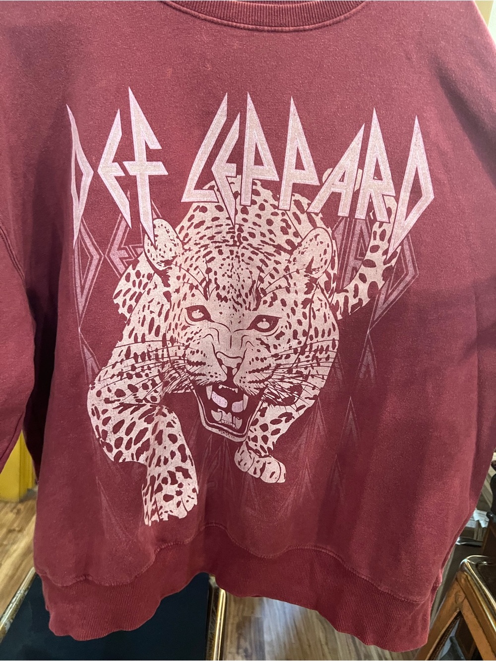 Def Leppard Maroon Graphic Crewneck Sweatshirt